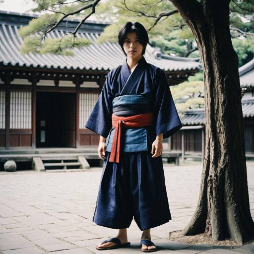 Young Man in Traditional Japanese Outfit Outdoors