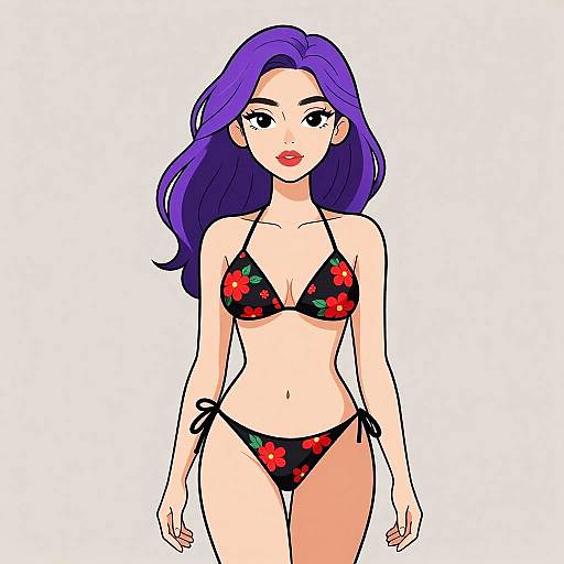 Woman in Floral Print Bikini