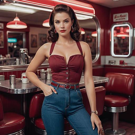 Stylish Woman in Retro Diner Fashion