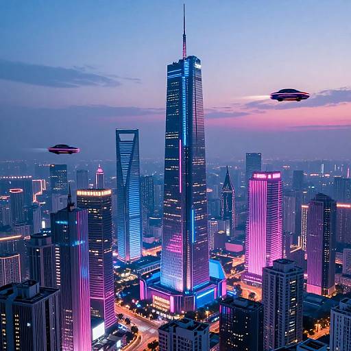 Futuristic Cyberpunk Cityscape at Dusk