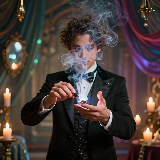 Mystical Illusionist Portrait with Smoke