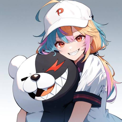 Anime Girl Hugging Split-Color Bear Plush