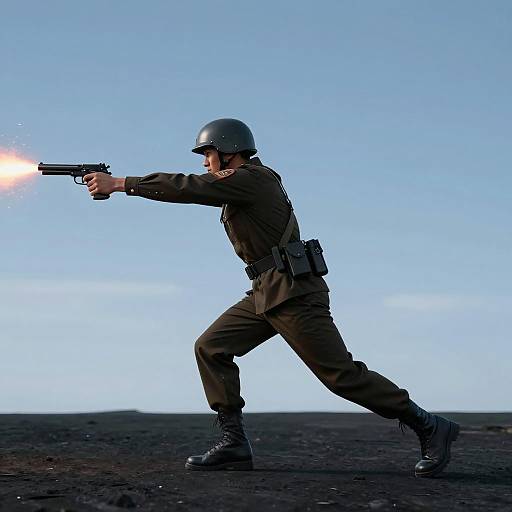 Dynamic Soldier in Action with Explosions