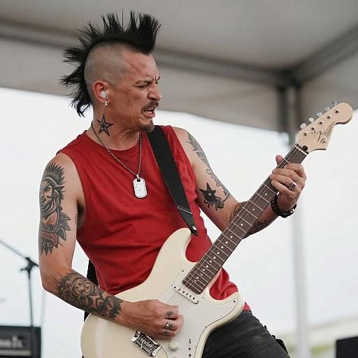 Tattooed Musician Playing Electric Guitar