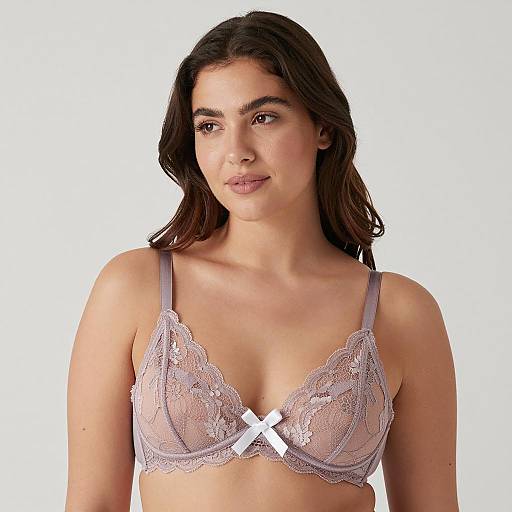 Woman Wearing Mauve Lace Bra