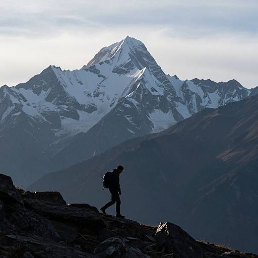 Silhouetted Hiker Amid Majestic Peaks