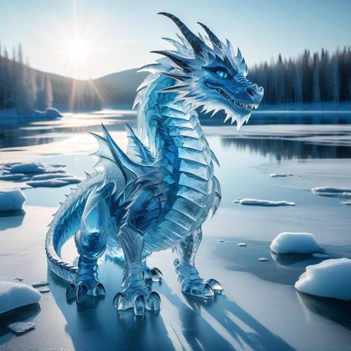 Life-Sized Ice Dragon Emerges by Lake