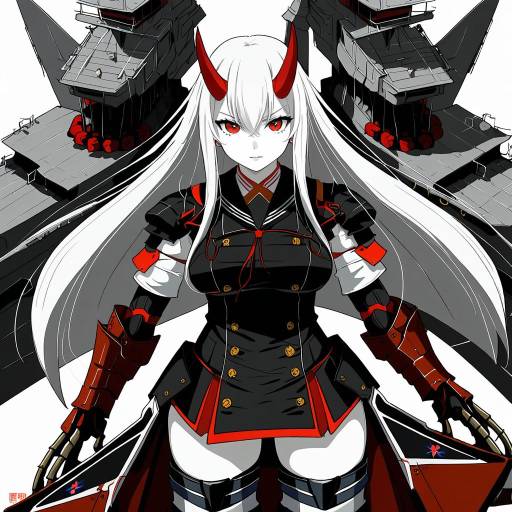Illustration of Aircraft carrier oni, kantai collection in the style of Dancho (dancyo)