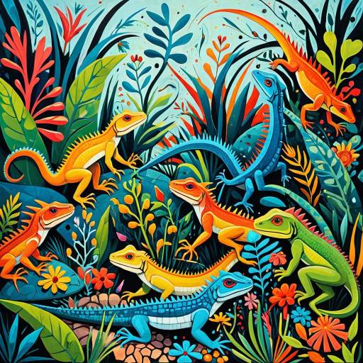 Surrealist Garden of Colorful Lizards