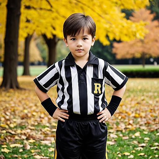 Toddler Boy in Referee Costume Outdoors