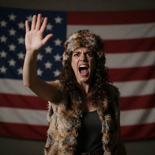 Dramatic Woman Scream with American Flag