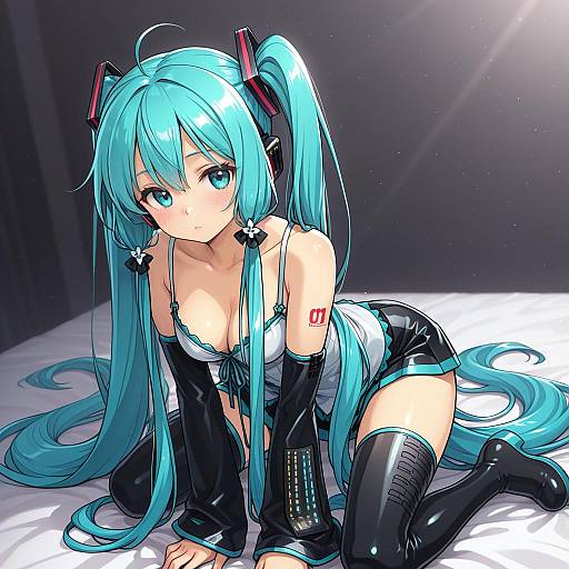 Illustration of Hachune miku, vocaloid in the style of Heebee