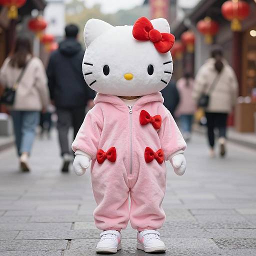 Child in Hello Kitty Costume on Urban Street