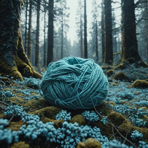 Blue Yarn Ball in Mystical Forest