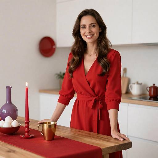 Cheerful Woman in a Cozy Kitchen