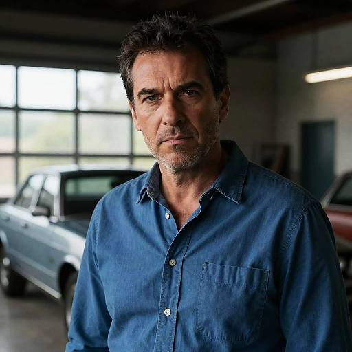 Intense Portrait of a Man in Garage