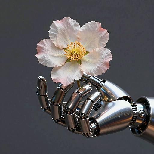 Realistic Robot Hand Holding Flower