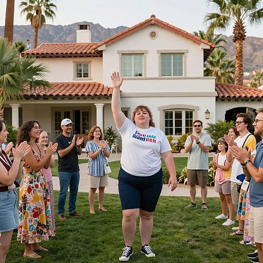 Volunteer Raising Hand in Palm Springs Yard