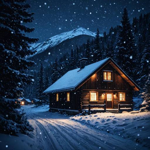 Serene Snowy Night at a Cabin Serene Snowy Night at a Cabin