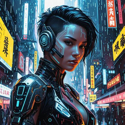Non-Binary Cyborg Dancer in Cyberpunk Cityscape