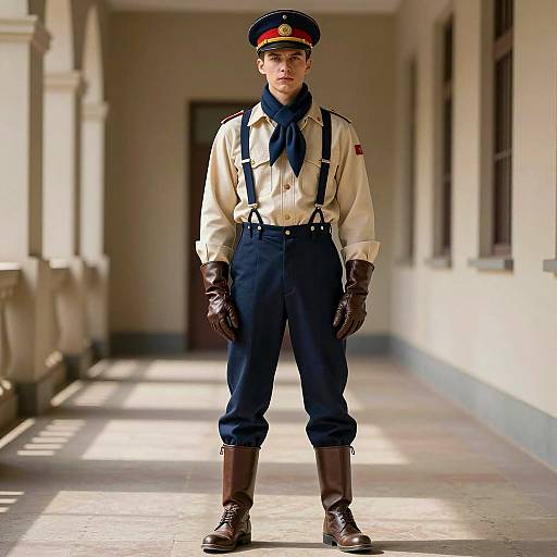 Young Man in Vintage Postal Worker Uniform