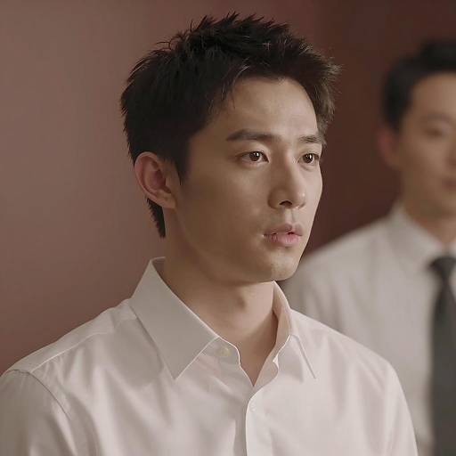 Focused Young Man in White Dress Shirt