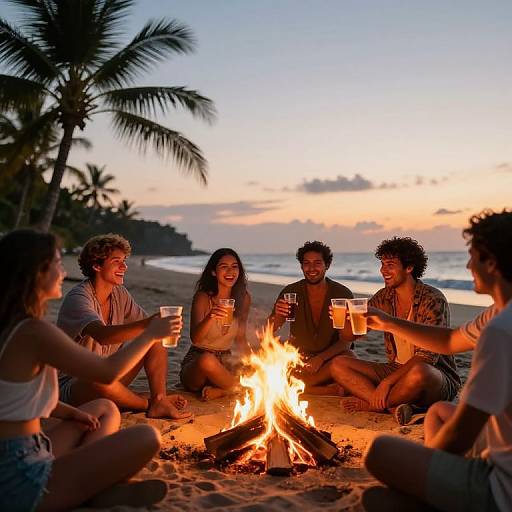 Beach Bonfire Celebration at Sunset