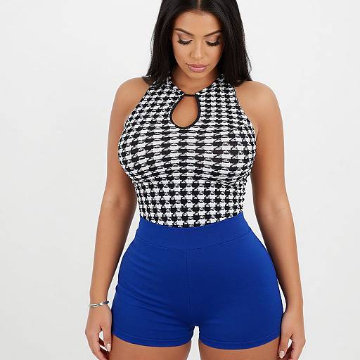 Stylish Woman in Houndstooth Halter Top