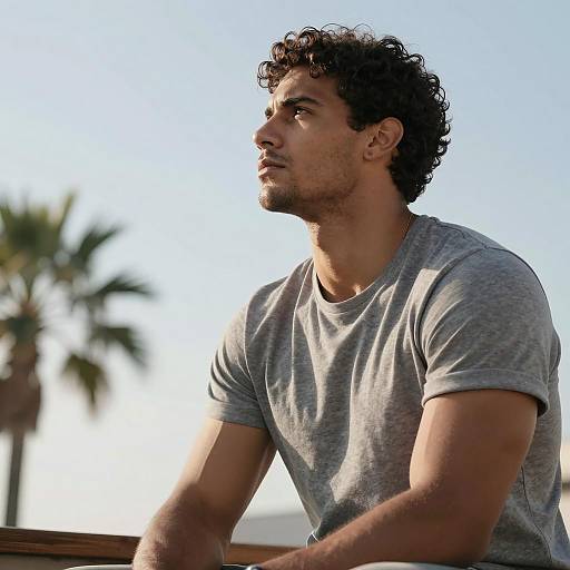 Muscular Man Profile Against Clear Sky