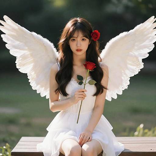 Angel Woman Cupid with Rose