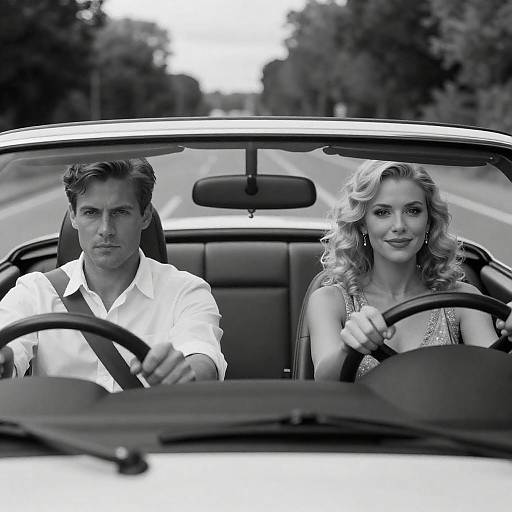 Black and White Couple Driving Convertible