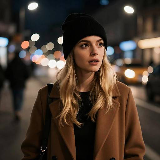 Surprised Blonde Woman in City Night