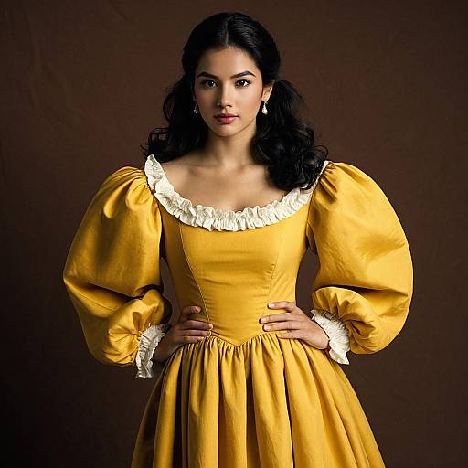 Woman in Yellow Puffy Sleeve Dress