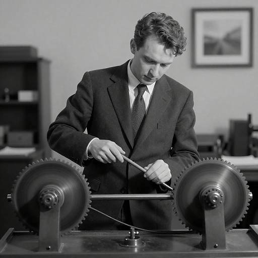 Focused Artisan in Black-and-White Workshop