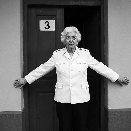 Elderly Woman in Military Jacket Portrait