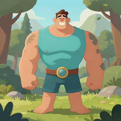 Whimsical Muscular Man in Forest