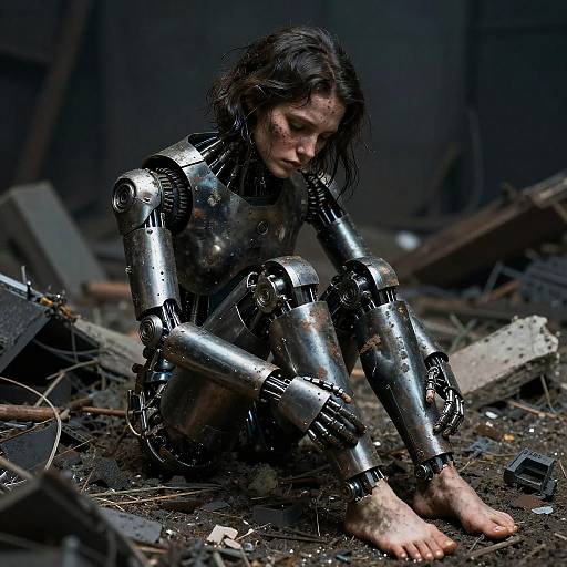 Depressed Broken Robot in Ashes