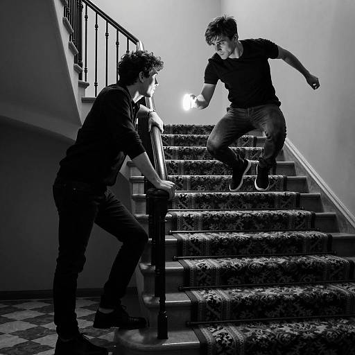 Dynamic Black and White Staircase Scene