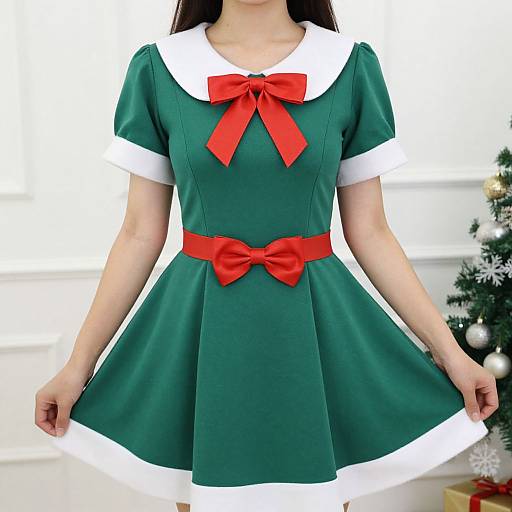 Woman in Green Santa Dress