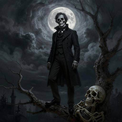 Eerie Gothic Librarian Under Moonlit Storm