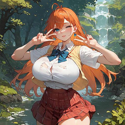 Anime Girl Outdoors in School Uniform