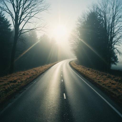 Foggy Rural Road at Sunrise
