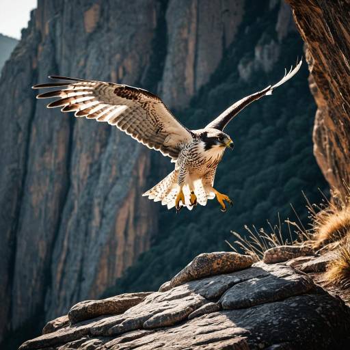 Falcon Capturing Prey on Rocky Cliff Edge Falcon Capturing Prey on Rocky Cliff Edge