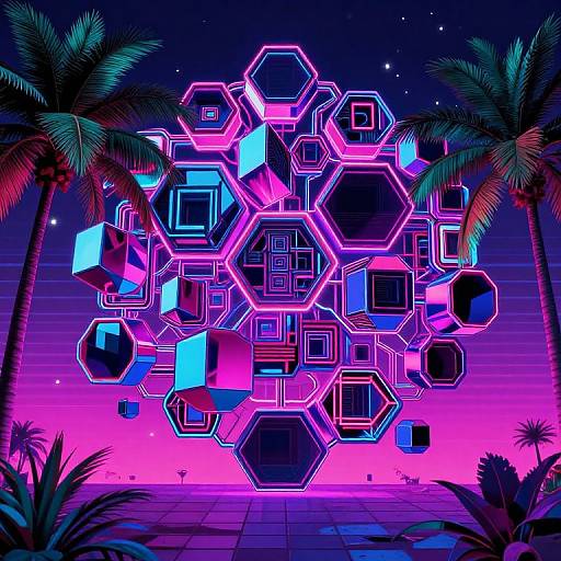 1980s Neon Neural Network Scene