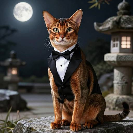 Elegant Cinnamon Abyssinian in Zen Garden