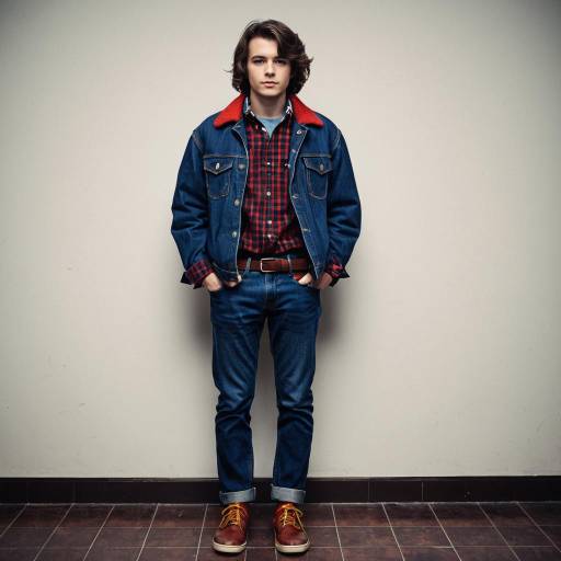 Young Man in Denim Jacket and Plaid Shirt