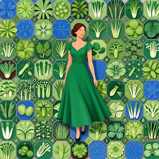Elegant Woman in Hexagonal Garden
