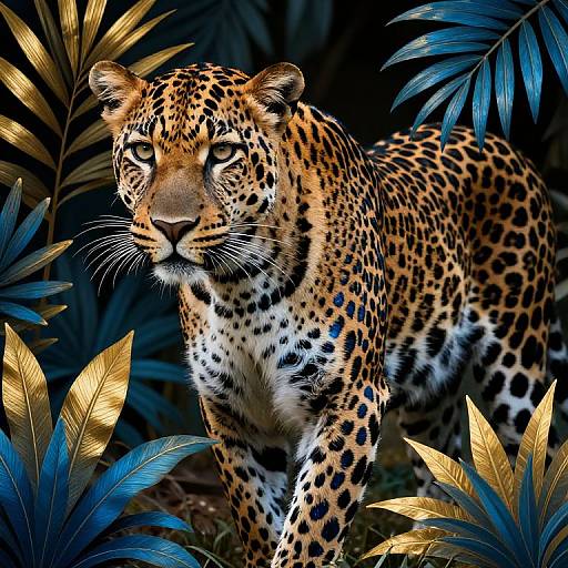 Abstract Leopard with Vibrant Foliage