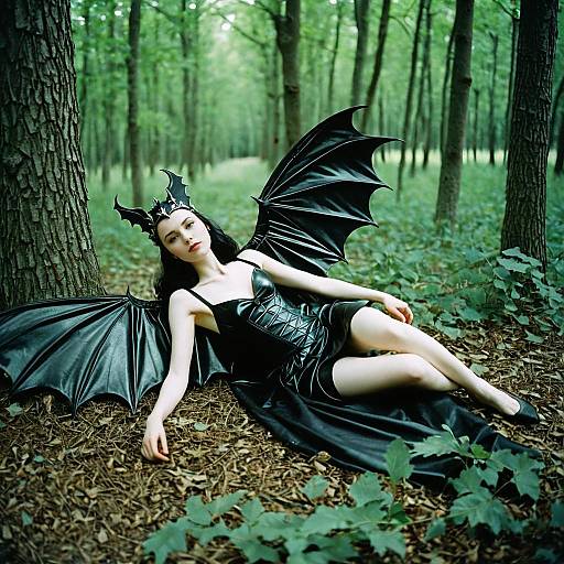 Neuromorphic Woman with Bat-Wing Headdress