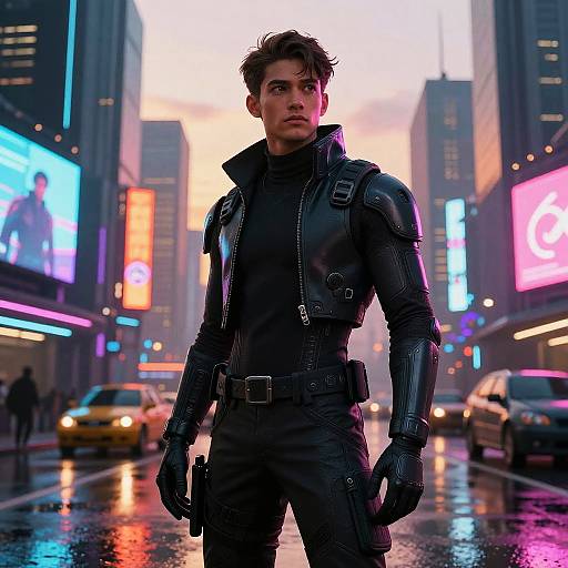 Cyberpunk Darrin in Futuristic Cityscape